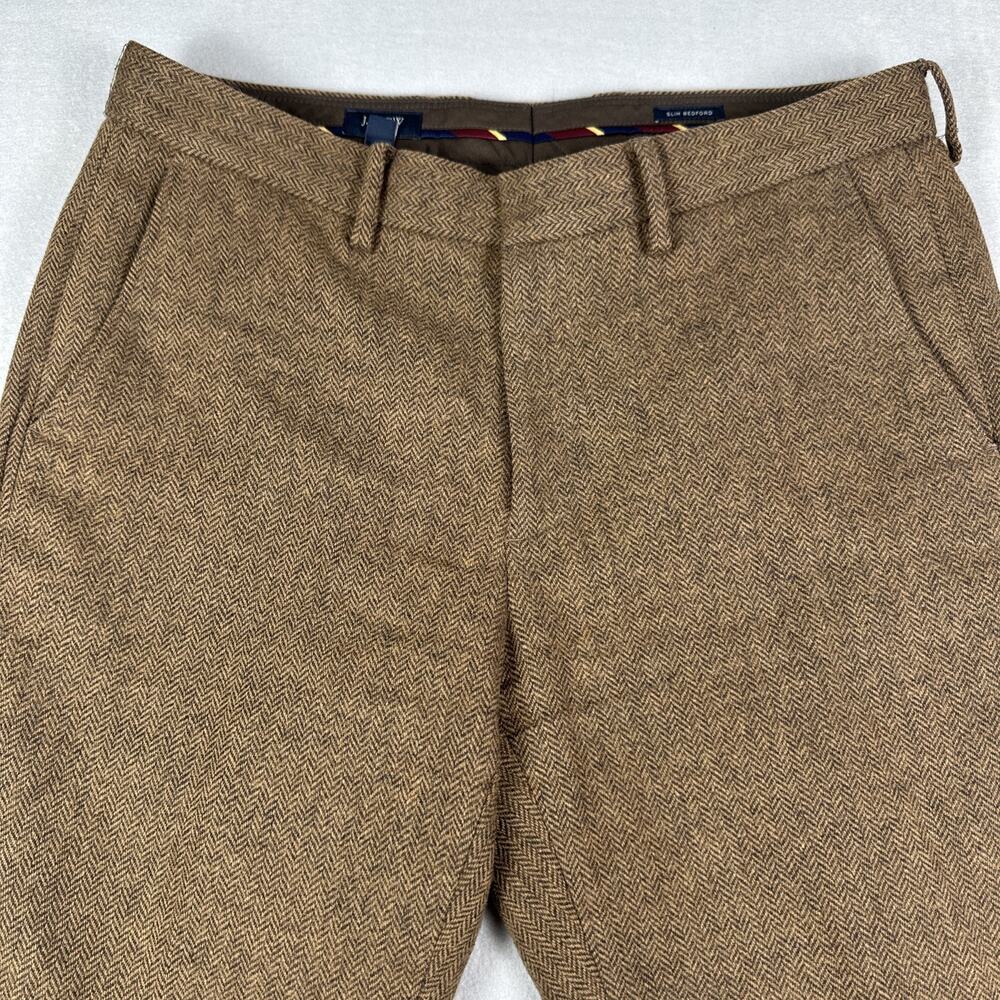 J. Crew Slim Bedford Wool Blend Pants Herringbone Tweed Brown Mens W 32 L 32